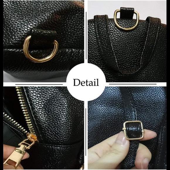 Girl Small Cute Black Backpack - Vintage Pu Leather Lightweight Bag with Pompom main image 5